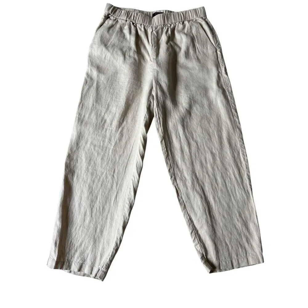 Quince 100% European Linen Pants size M‎ Cream Pull On Lagenlook